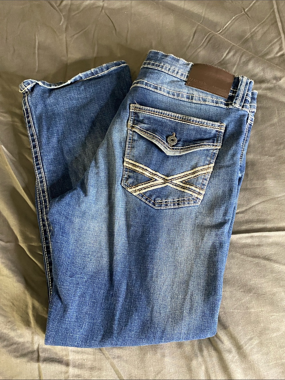 Y2K TK Axel Slim Boot Jeans Men's 36 x 29 Denim Medium Wash Bootcut Embroidered